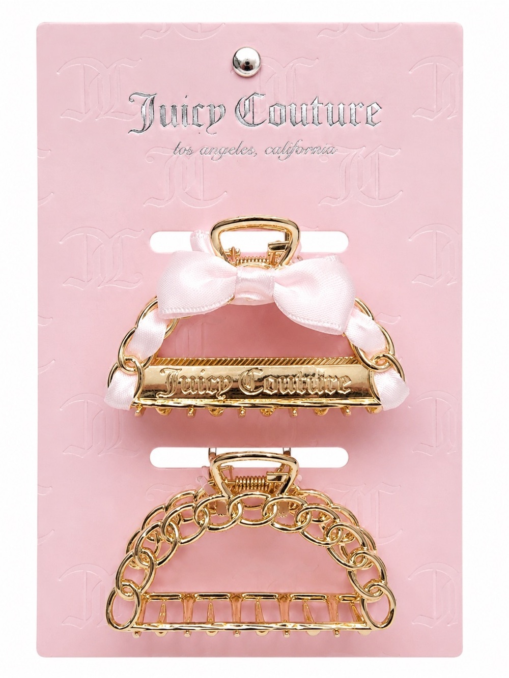 Juicy Couture Gold Hair Claw Clip Set Pink Bow Chain Y2K Coquette 2 Piece NWT